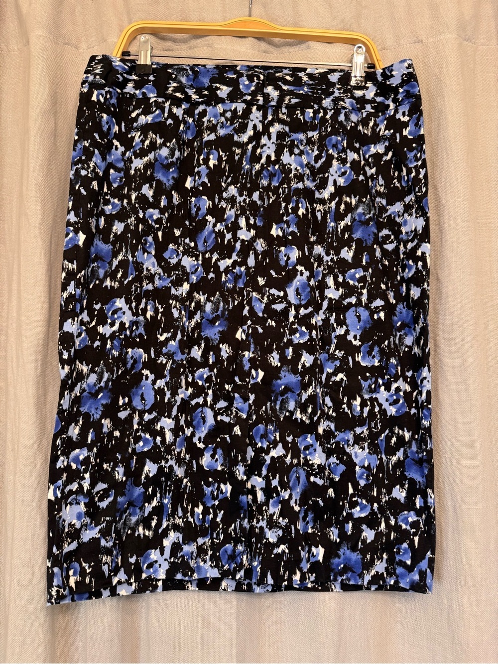 Grace Elements Abstract Watercolor Floral Pencil Skirt Blue Black Sz 14 Cotton - Picture 2 of 4
